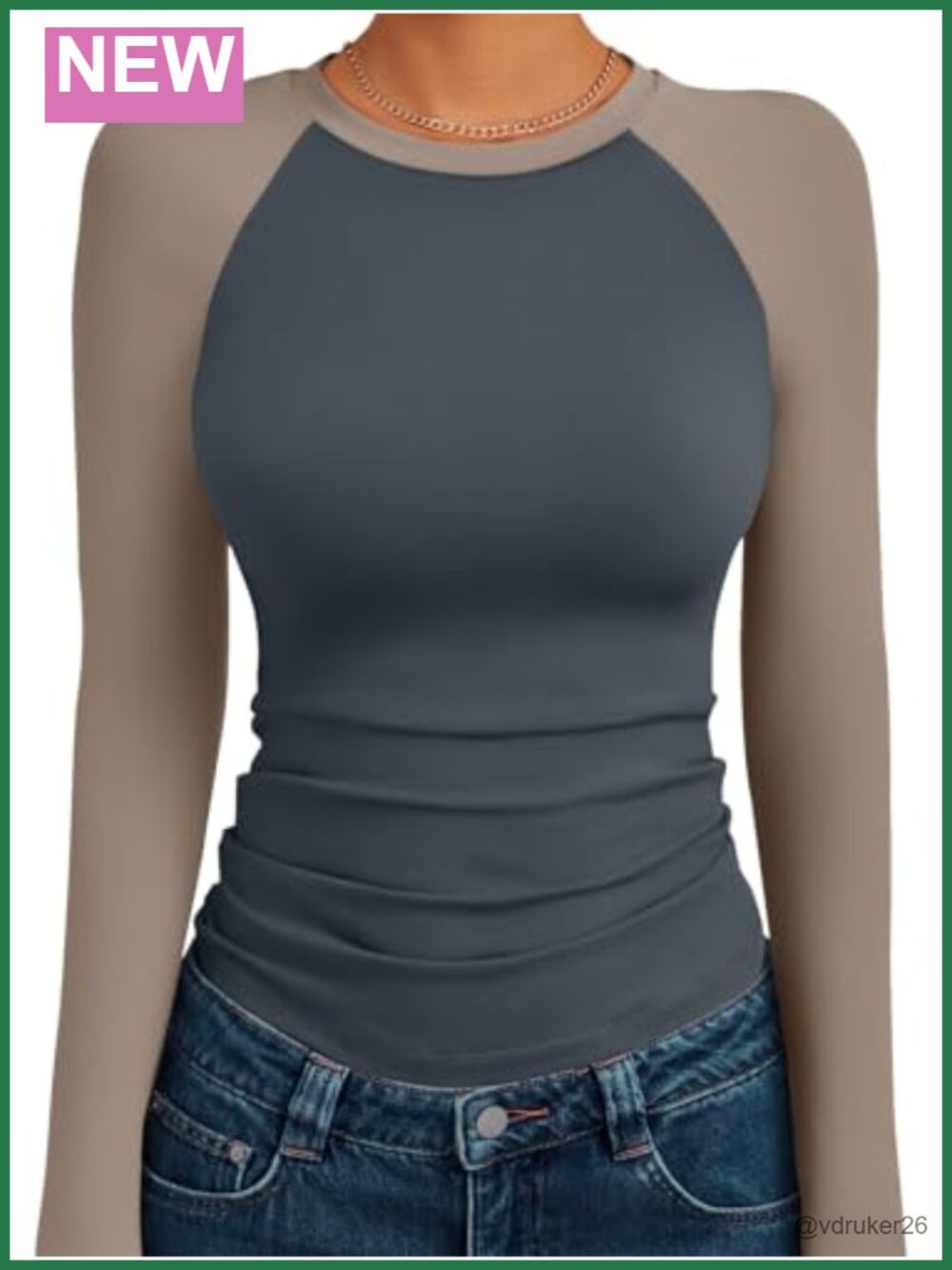 Women's Long Sleeve Slim Fit Stretchy Crew Neck Raglan T-Shirt